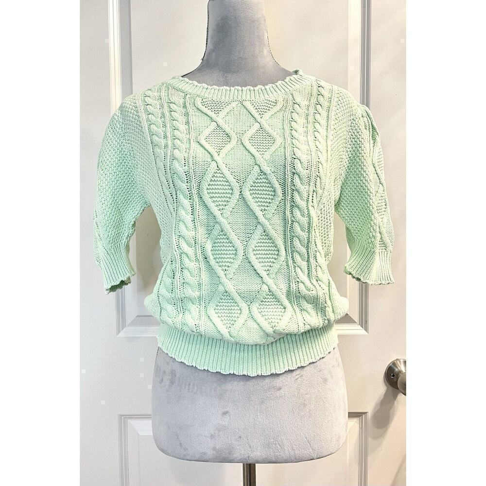 BiBi Mineral Acid Wash Y2K Cable Knit Short Sleeve Cropped Sweater Womens XL - Picture 2 of 15